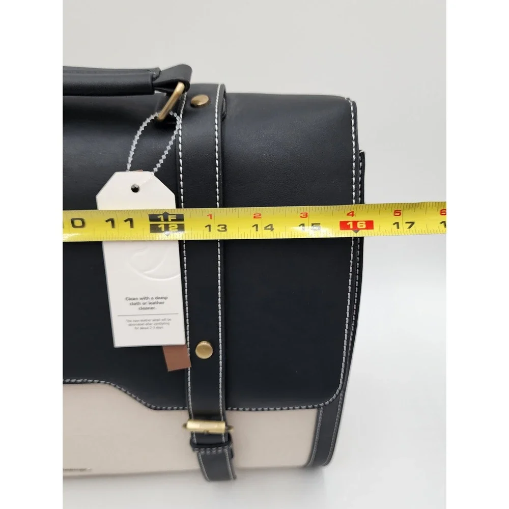 Missnine Laptop Briefcase Women Large Black Beige NEW Canvas Faux Leather Bag
